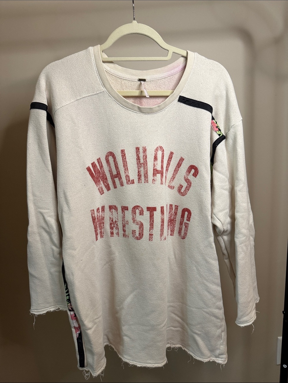 Free People Cream Sweatshirt with Vintage Pink Graphic. Oversized